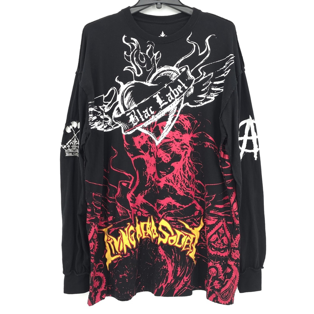 Gothic Punk Blac Label Graphic Flames Men’s 3XL Black Red Living Dead Souls Top